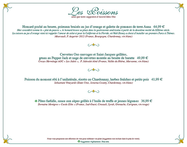 menus du walt's
