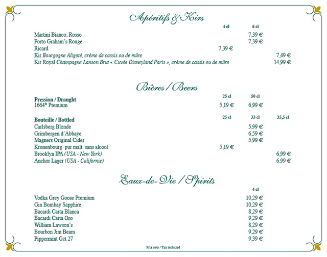 menus du walt's
