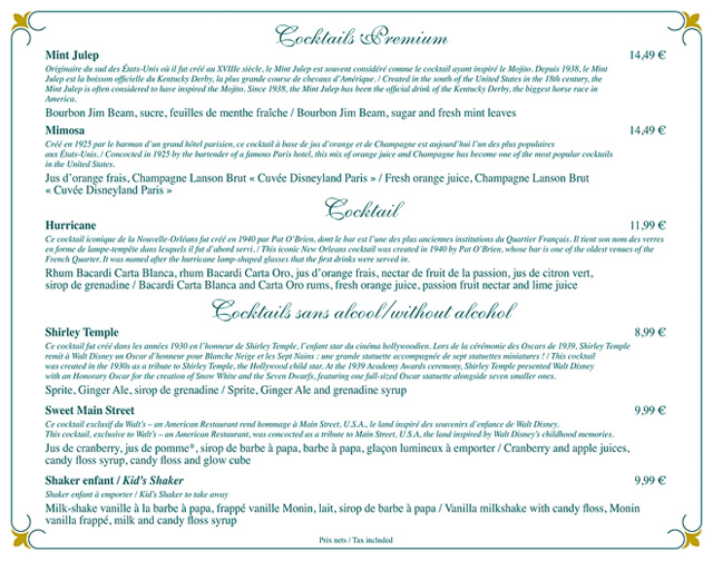 menus du walt's