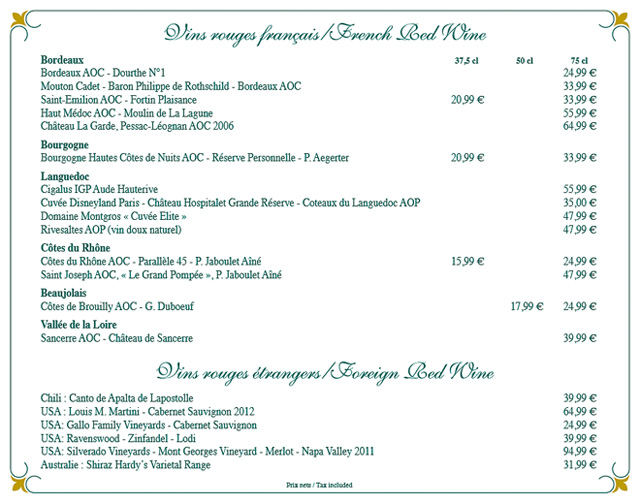 menus du walt's
