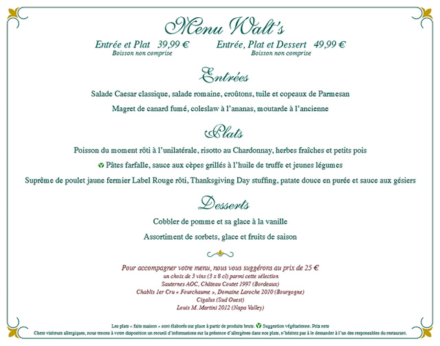 menus du walt's